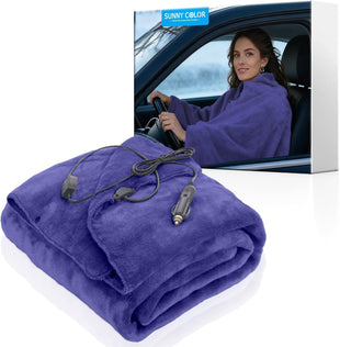 Wearable Car Electric Blanket 12 Volt Heated Travel Blanket Plug in Heating Throw for Car Truck SUV Van with Controller 2 Heating Level Ideal for Camping Traveling(41x55 Blue)