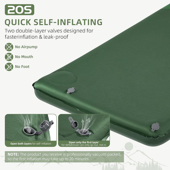 Memory Sleeping Pad 3.1 Ultra-Thick Foam Sleeping Mats for Camping Easy Inflate&Deflate 9.5 R-Value Insulated Camping Mattress Pad with Pillow for Car Travel Tent
