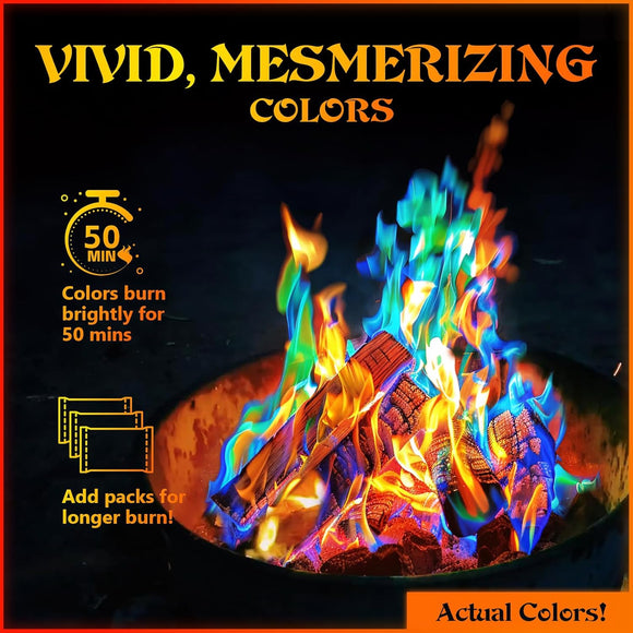 Fire Color Changing Packets - Fire Pit Campfires Outdoor Fireplaces Bonfire - Fire Color - Perfect Fire Camping Accessories for Kids & Adults (12 Pack)