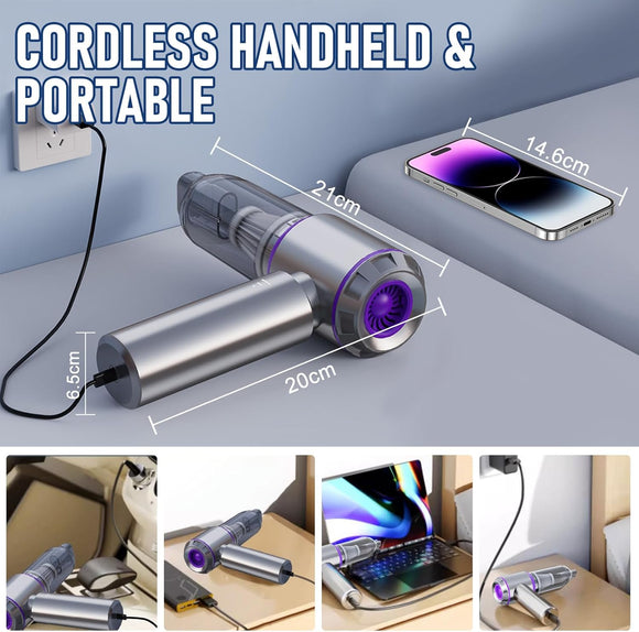 Car Vacuum Portable Cordless 20000PA High Power Mini Vacuum Cleaner 4-in-1 Compressed Air Duster & Air Blower & Pump Hand Held Vacuum with Brushless Motor for Car Home Office Camping