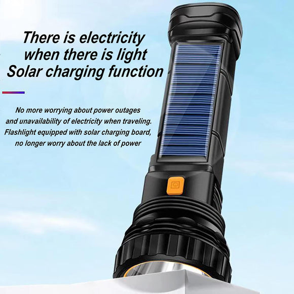 Solar/Rechargeable Multi Function 1000 Lumens LED Flashlight with Emergency Strobe Light and 1200 Mah Battery Emergency Power Supply and USB Charging Cable Fast Charging (1PC)