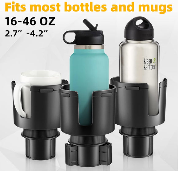 Car Cup Holder Expander Cup Holder Extender Adapter for Car with Adjustable Base Fits YETI 24/36/46oz HydroFlask 32/40oz Large Water Bottles in 2.7-4.2 (16-46 OZ)