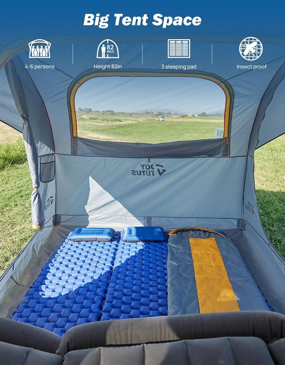 SUV Tent for Camping with Rainfly Double Door Design Car Tent with Aluminum Poles SUV Tailgate Tent with Waterproof PU2000mm Double Layer for 4-8 Person Orange
