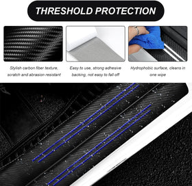 4 PCS Car Door Sill Protector Waterproof Carbon Fiber Style Car Door Entry Guard Sill Protector Anti-Scratch Door Threshold Strips Stickers for Most Vehicles Car Accessories (Blue-4pcs) - 0