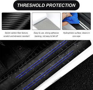 4 PCS Car Door Sill Protector Waterproof Carbon Fiber Style Car Door Entry Guard Sill Protector Anti-Scratch Door Threshold Strips Stickers for Most Vehicles Car Accessories (Blue-4pcs)