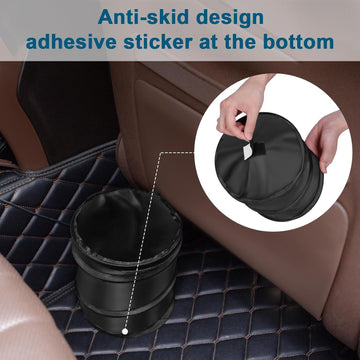 Car Trash Can 2 Packs Mini Collapsible Pop-up Car Garbage Can Waterproof Hanging Car Trash Bag with Velcro Car Trash Bin Black - 0