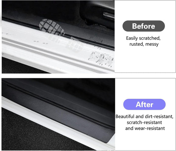 Car Door Sill Protector 4 PCS Door Sill Protector Anti-Scratch Anti-Collision Carbon Fiber Leather Front/Rear Decorative Door Protector Car Interior Accessories