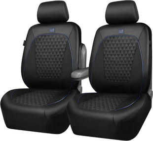 Leather Car Seat Covers Gel Wetsuit PU Front Seat Cover Waterproof EVA 2pcs All Weather Neoprene Universal Fit Pickup SUV Truck Sedan Automotive Armrest Airbag Compatible Rhombic Blue Strip