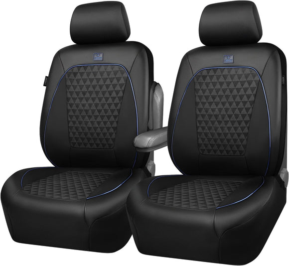 Leather Car Seat Covers Gel Wetsuit PU Front Seat Cover Waterproof EVA 2pcs All Weather Neoprene Universal Fit Pickup SUV Truck Sedan Automotive Armrest Airbag Compatible Rhombic Blue Strip