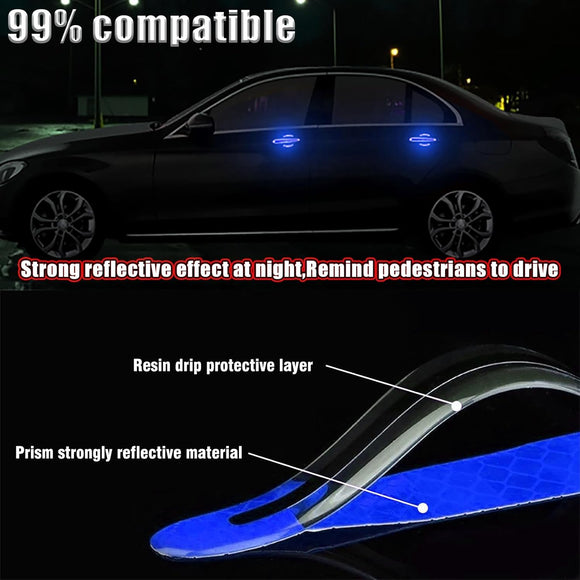 8Pcs Car Door Handle Protector Reflective Sticker 3D Carbon Fiber Universal Door Handle Scratch Protector Cover Self-Adhesive & Non-Marking Paint Guard Protective Films (Blue)
