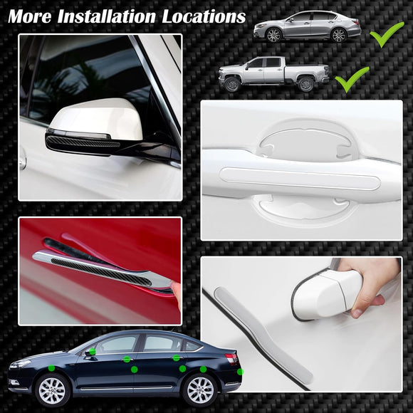 16PCS Car Door Handle Scratch Protector Set- 8PCS Clear Transparent & 8PCS Carbon Fiber Sticker Guard Cover Avoiding Scratches Auto Accessories for SUV Cars