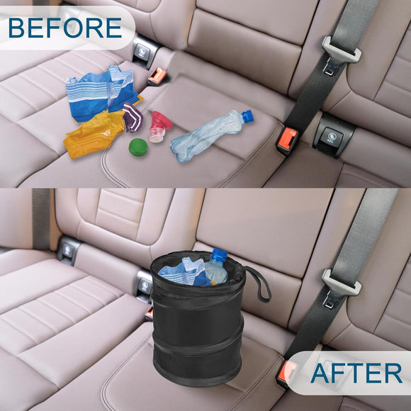 Car Trash Can 2 Packs Mini Collapsible Pop-up Car Garbage Can Waterproof Hanging Car Trash Bag with Velcro Car Trash Bin Black