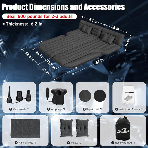 Inflatable SUV Air Mattress Bed Car Mattress for SUV Double-Sided Flocking Travel Camping Bed Car Sleeping Mattress for Universal SUV with Air Pump 2 Pillows
