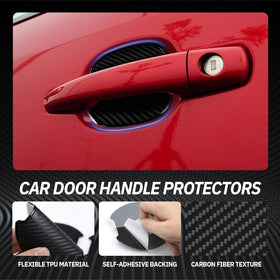 4PCS Car Door Handle Protectors Anti-Scratch TPU Carbon Fiber Protective Film 3D Door Cup Sticker Universal Fit for Most Cars SUVs Trucks Car Exterior Accessories - 0