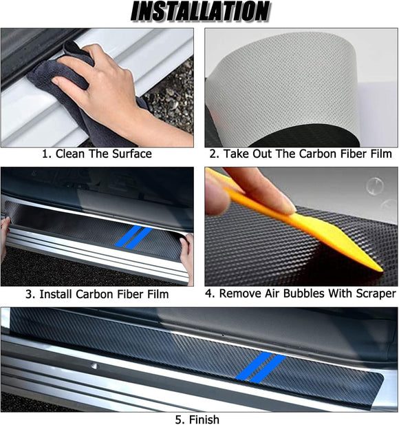 Door Sill Protector Compatible with Dodge Charger Challenger 4PCS Door Sill Protector with Plastic Scraper Carbon Fiber Leather Door Entry Guard Decoration Cars Fiber Door Sill Protector |Blue|