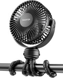Mini Portable Stroller Fan Battery Operated Small Clip on Detachable 3 Speed Rechargeable 360 Rotate Flexible Tripod Better Cooling for Car Seat Crib Treadmill Travel Black-1