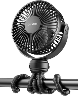 Mini Portable Stroller Fan Battery Operated Small Clip on Detachable 3 Speed Rechargeable 360 Rotate Flexible Tripod Better Cooling for Car Seat Crib Treadmill Travel Black