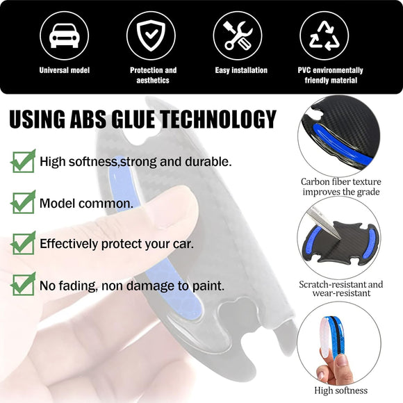 8Pcs Car Door Handle Protector Reflective Sticker 3D Carbon Fiber Universal Door Handle Scratch Protector Cover Self-Adhesive & Non-Marking Paint Guard Protective Films (Blue)