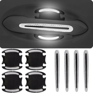 8Pcs Car Door Handle Protector Reflective Sticker 3D Carbon Fiber Universal Door Handle Scratch Protector Cover Self-Adhesive & Non-Marking Paint Guard Protective Films (White)