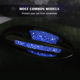 8pcs Bling Car Door Handle Protector Stickers Crystal Rhinestone Glitter Car Door Handles Cup Scratch Protectors Decals Universal (Blue) - 0