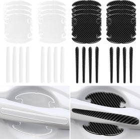 16PCS Car Door Handle Scratch Protector Set- 8PCS Clear Transparent & 8PCS Carbon Fiber Sticker Guard Cover Avoiding Scratches Auto Accessories for SUV Cars