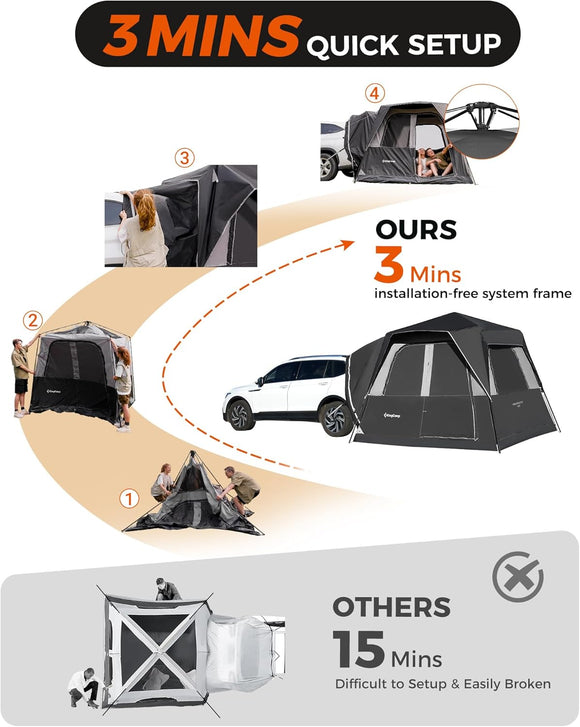 SUV Tent Instant 6-8 Person Waterproof & Windproof Tailgate Car Camping Tent with Movie Screen for Family Camping & Outdoor Adventures