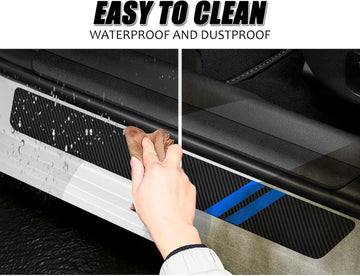 Door Sill Protector Compatible with Dodge Charger Challenger 4PCS Door Sill Protector with Plastic Scraper Carbon Fiber Leather Door Entry Guard Decoration Cars Fiber Door Sill Protector |Blue| - 0