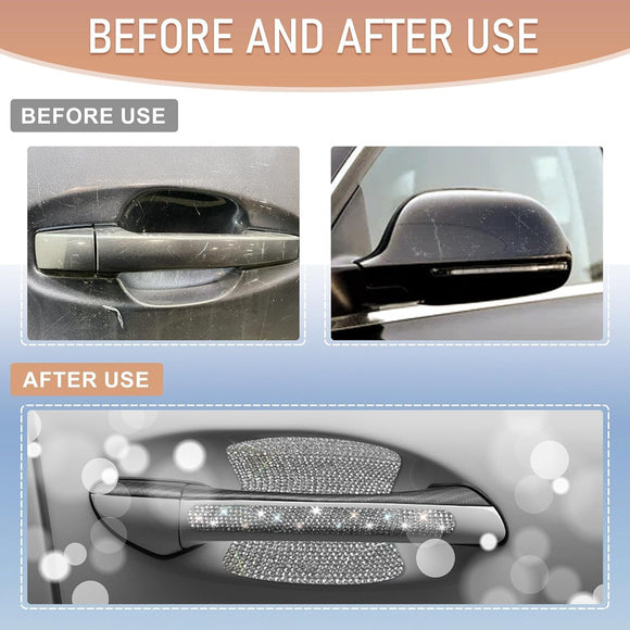 10 PCS Bling Car Door Handle Protector Shiny Crystal Rhinestone Anti-Scratch Universal Cars Door Handle Protective Cover Glitter Auto Accessories for Women (White)