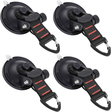 Suction Cup Hooks Heavy Duty 4 Pieces Car Camping Essentials Upgraded Tie Down Suction Cup Camper Accessories with Securing Hook Strong Power for RV Boat Window Glass Camping Trap.(4 pcs)