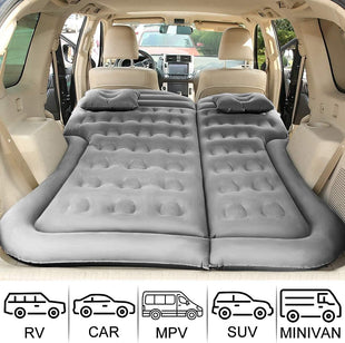 SUV Air Mattress Camping Bed Cushion Pillow - Inflatable Thickened Car Air Bed with Air Pump Portable Sleeping Pad Mattress for Home Car Travel Camping Upgraded Version - Grey