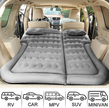 SUV Air Mattress Camping Bed Cushion Pillow - Inflatable Thickened Car Air Bed with Air Pump Portable Sleeping Pad Mattress for Home Car Travel Camping Upgraded Version - Grey - 0
