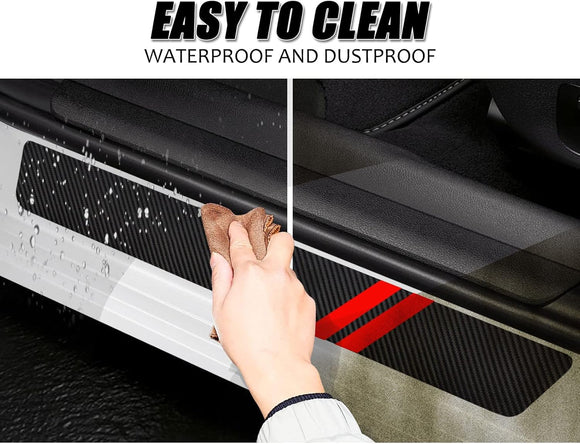 Door Sill Protector Compatible with Dodge Charger Challenger 4PCS Door Sill Protector with Plastic Scraper Carbon Fiber Leather Door Entry Guard Decoration
