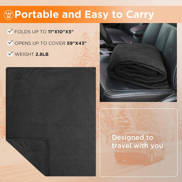Heated Car Blanket 12-Volt Electric Blanket for Car Truck SUV RV Portable Heated Throw for Camping Charcoal 59 x 43