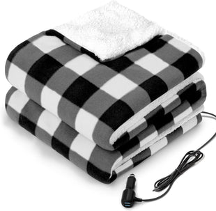 12-Volt Heated Car Blanket with 2 USB Output Ports 3 Heating Levels & 4 Hours Auto Off Electric Blanket for Car Truck SUV RV or Camping Machine Washable 59 X 43 Plaid