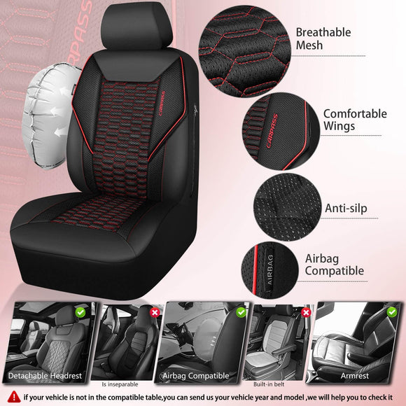 3D Foam Mesh Leather Car Seat Covers Front Seats Air Cool Mesh Front Seat Covers for Car Universal Fit for SUV Truck Sedan Automotive Armrest Airbag Compatible Black and Red