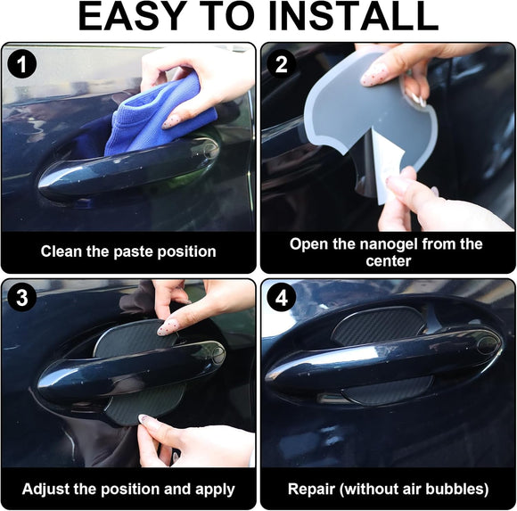 4PCS Car Door Handle Stickers Scratch Protectors Carbon Fiber Car Door Handle Bowl Sticker Universal Door Handle Protective Film for Most Models (Medium)