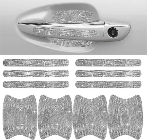 Bling Car Door Handle Protector Bling Auto Doors Handles Sticker Anti-Scratch Universal Car Door Handle Protective Cover Shiny Rhinestone Auto Decor Accessories for Women (White)