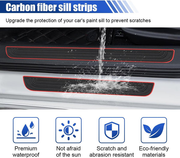 4PCS Car Door Sill Protector Anti-Scratch Car Door Edge Guard Waterproof Door Sill Stickers Front/Rear Door Step Guard Door Entry Guard Decoration Accessories for Car Truck SUV (Black/Red)