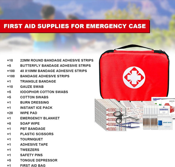 Travel-First Aid-Kit Car-Home 300PCS Survival-Kit Outdoor-Adventure - Small Portable Red Emergency Essential Sets Office Hiking Camping Business Public Must Have First Aid Gear Equipment