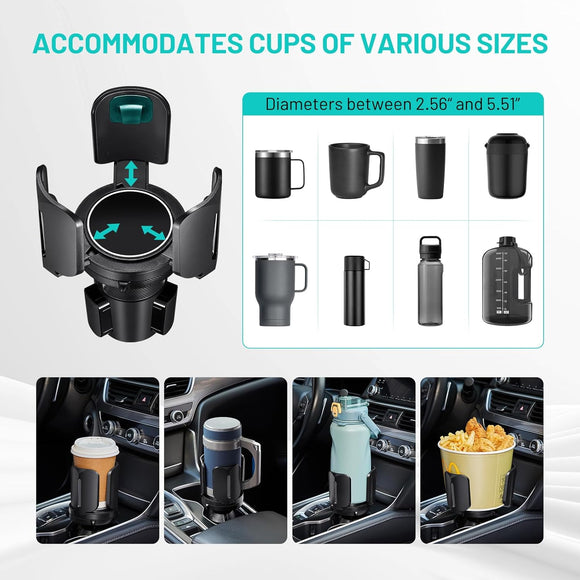 Car Cup Holder Expander Adapter (Adjustable)  All Purpose Cup Holder Expander for Car with Rubber Fits Less Than 5.51 Large Bottles & Mugs & Foods & Drinks