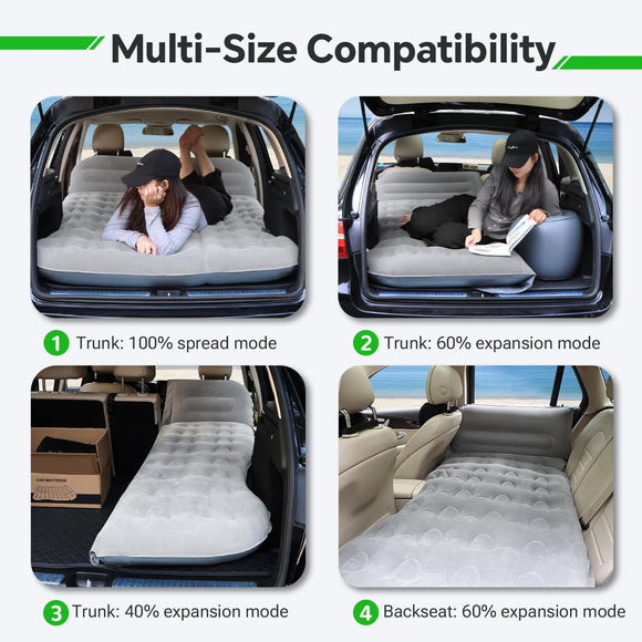 SUV Air Mattress Thickened Flocked Camping Bed for Car Trunk & Back Seat Includes Electric Pump & 2 Foot Pedals Portable Inflatable car Mattress (Gray)