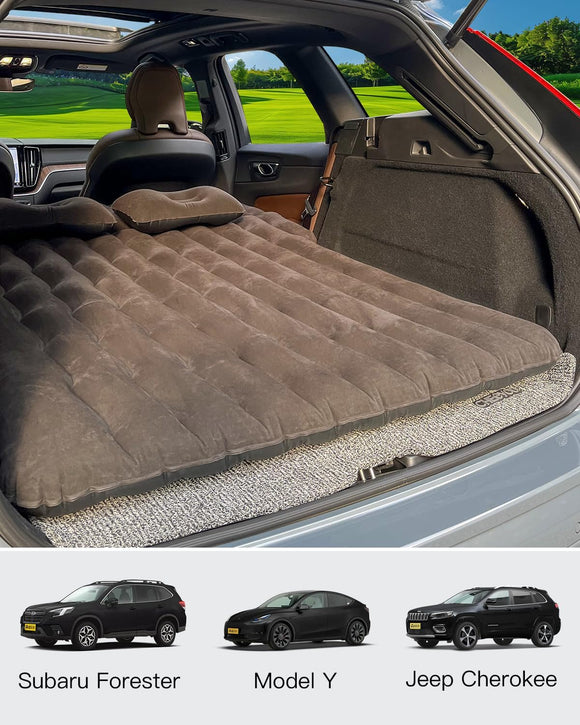 SUV Air Mattress Inflatable SUV Mattress Bottle and Phone Holder Thickened Flocking & PVC Surface Car Air Mattress with Electric Air Pump Travel Mattress for Car Camping Road Trip (Black)