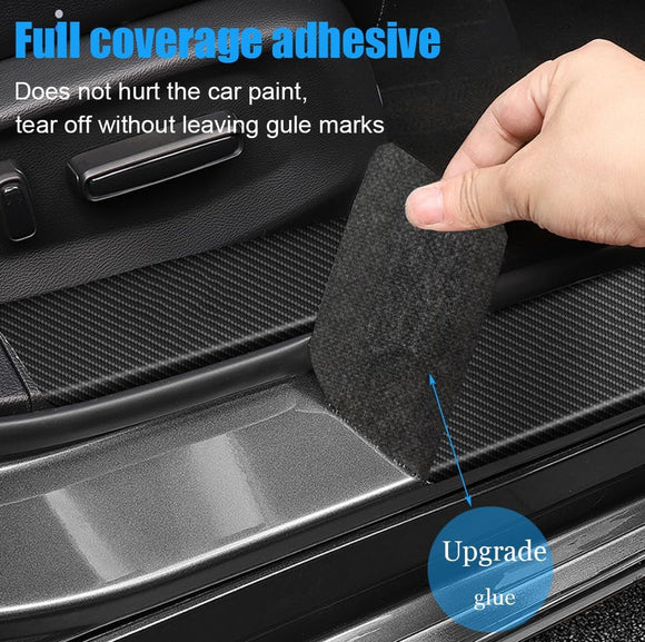 Car Door Sill Protector 4 PCS Door Sill Protector Anti-Scratch Anti-Collision Carbon Fiber Leather Front/Rear Decorative Door Protector Car Interior Accessories