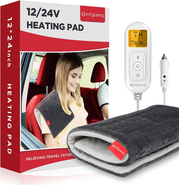 12V/24V Car Electric Blanket for Back Pain Relief 4 Heat Settings 11 Auto-Off Portable Mini Travel Blanket for Back Pain Neck Shoulders and Cramps Relief 12 x 24 Washable