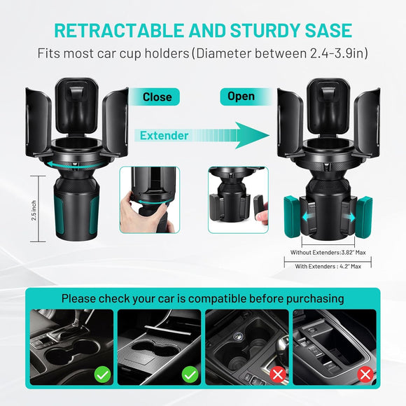 Car Cup Holder Expander Adapter (Adjustable)  All Purpose Cup Holder Expander for Car with Rubber Fits Less Than 5.51 Large Bottles & Mugs & Foods & Drinks