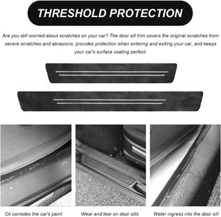 9 PCS Car Door Sill Protector Waterproof Carbon Fiber Style Car Door Entry Guard Sill Protector Anti-Scratch Door Threshold Strips Stickers for Most Vehicles Car Accessories