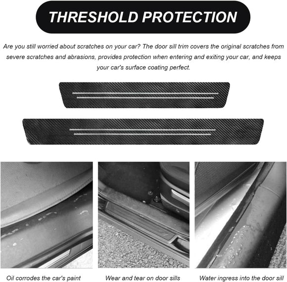 9 PCS Car Door Sill Protector Waterproof Carbon Fiber Style Car Door Entry Guard Sill Protector Anti-Scratch Door Threshold Strips Stickers for Most Vehicles Car Accessories