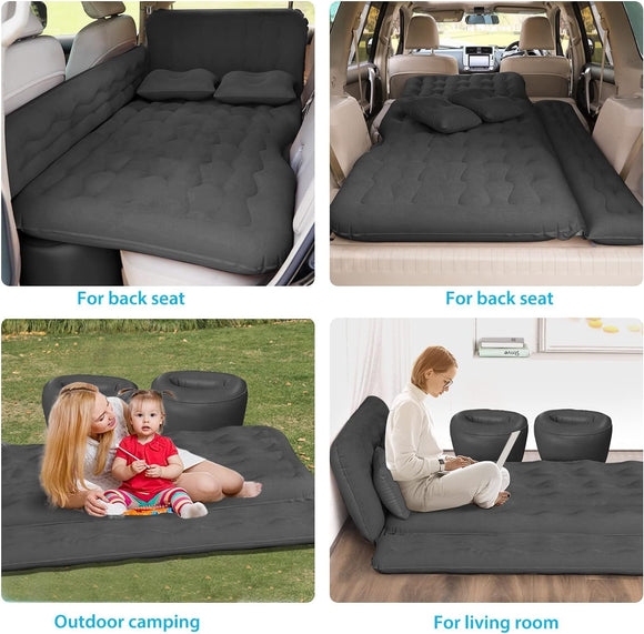 Car Bed SUV Air Mattress Car Air Mattress with Electric Pump 2 Inflatable Pillows and 2 Footrests for Back Seat Side Seat Trunk Sleeping Thickened Camping Bed - Black