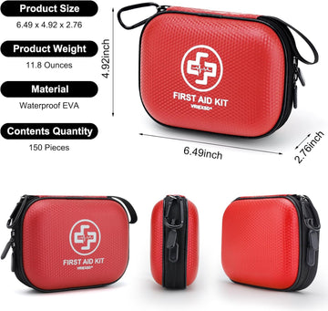 Mini First Aid Kit - 150 Piece Small Waterproof Hard Shell Medical Kit for Home Car Travel Camping Truck Hiking Sports Office Vehicle & Outdoor Emergencies- Small First Aid Medical Kit (Red) - 0