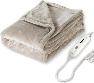 Electric Heated Blanket Throw Super Cozy Soft 2-Layer Flannel 50 x 60 Heated Throw with 3 Heating Levels & 4 Hours Auto Off Machine Washable ETL&FCC Certified Home Office Use Camel